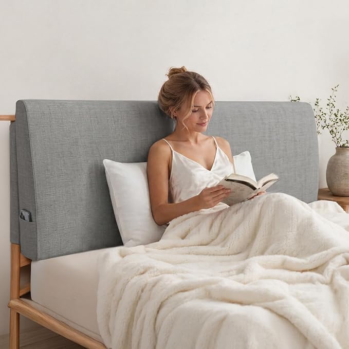 Upholstered Headboard Queen Size, Bed Frame Mount | Easy Assemble,Works with Metal/Wood Frame Beds/Dorm/Daybed/RV, Modern Style Grey,Supportive Cushion with Washable Cover