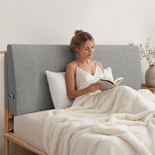 Upholstered Headboard Queen Size, Bed Frame Mount | Easy Assemble,Works with Metal/Wood Frame Beds/Dorm/Daybed/RV, Modern Style Grey,Supportive Cushion with Washable Cover