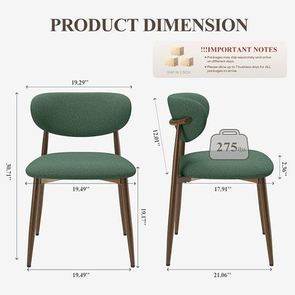 MALOL Dining Chairs Set of 6, Curved Back Kitchen Room Chairs with Metal Legs and Anti Slip Pads, Upholstered Dining Chair for Home and Restaurant, Green