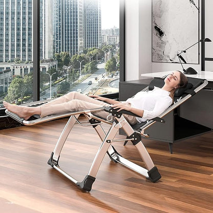 DoCred Zero Gravity Chair, Lawn Recliner, Reclining Patio Lounger Chair, Folding Portable Chaise with Detachable Soft Cushion, Cup Holder, Headrest