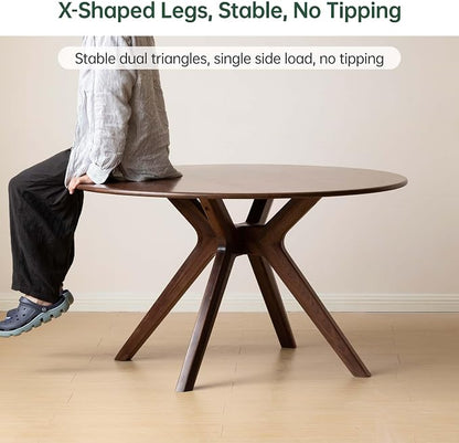 YESWOOD 43.3’’ Round Black Walnut Dining Table for 4-6, Solid Wood Kitchen Table with Intersecting Pedestal Base, Farmhouse Circle Table for Dining Room, Living Room