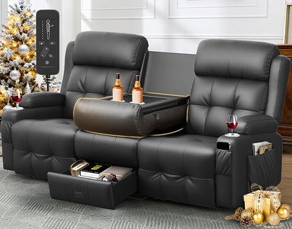 Loveseat Recliner, 3 Seater Massage Reclining Sofa Sets Heavy Weight Capacity, RV Loveseat Couch Clearance with Drop Down Table, Storage, Cup Holders, Wall Hugger Reclining Couch for Living Room
