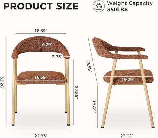 DUMOS Dining Chairs Set of 2, Linen Fabric Upholstered Kitchen Side Chairs with Curved Backrest & Metal Legs, Modern Farmhouse Accent Chair for Dining Room Kitchen Living Room Cafe, Orange