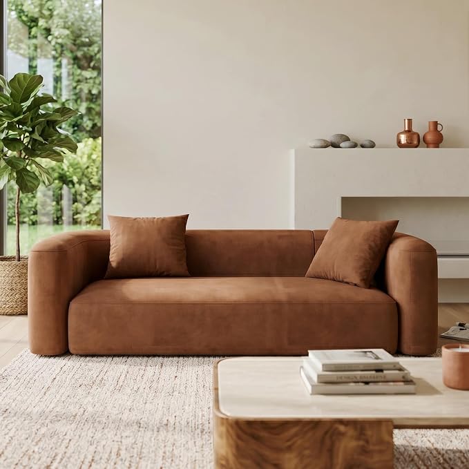 Acanva Luxury Modern Tight Curved Back Velvet Sofa, Minimalist Style Comfy Couch for Living Room Apartment, 3 Seater, Tangerine