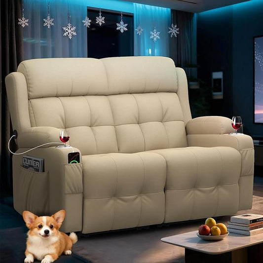 Loveseat Recliner Sofa, Home Theater Seating with Massage, Reclining Loveseats with Console, Wall Hugger RV Couch Movie Theater Chairs, RV Furniture Sofas with USB, Cup Holders, Drawer for Gaming Room