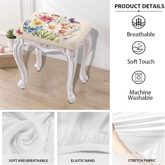 Wildflower Bar Stool Seat Covers Rectangle Stool Covers Set of 2 Bench Covers Slipcover Rectangle Stretch Counter Height Bar Stools Slipcovers Counter Stool Covers Saddle Seat Cover