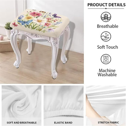 Wildflower Bar Stool Seat Covers Rectangle Stool Covers Set of 2 Bench Covers Slipcover Rectangle Stretch Counter Height Bar Stools Slipcovers Counter Stool Covers Saddle Seat Cover