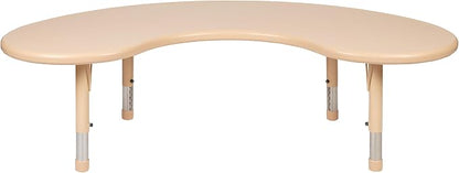 Flash Furniture Wren 35"W x 65"L Half-Moon Natural Plastic Height Adjustable Activity Table