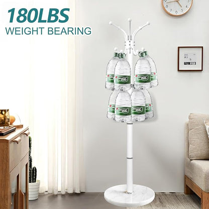 OIRUMIE Coat Rack with Natural Marble Base, Metal Freestanding Coat Racks with 14 Hooks, 360°Rotary Coat Rack Stand for Hanging Scarf, Bag, Jacket, White Coat Clothes Tree Hanger Holder Stand