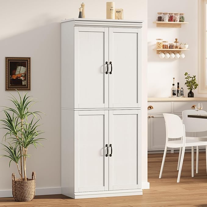IDEALHOUSE Pantry Cabinet,70" Tall Kitchen Pantry Cabinet with Doors and Adjustable Shelves, Freestanding Cupboard, Tall Storage Cabinet for Bathroom, Dining Room, Living Room (Antique White)