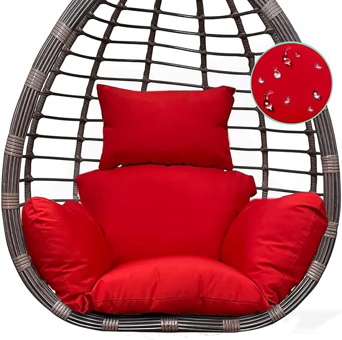 Outdoor Egg Chair Cushion Replacement Waterproof Hanging Basket Swing Chair Cushion with Headrest Large Seat Pad for Patio Garden Porch Red