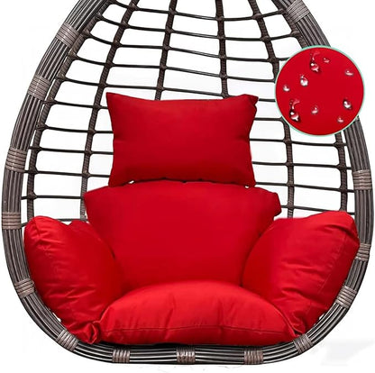 Outdoor Egg Chair Cushion Replacement Waterproof Hanging Basket Swing Chair Cushion with Headrest Large Seat Pad for Patio Garden Porch Red