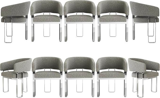 Arm Chair, Boucle Dining Chairs, Grey Barrel Chair, Modern Dining Chairs for Banquet, Wedding and Restaurant, Set of 10