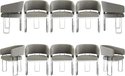 Arm Chair, Boucle Dining Chairs, Grey Barrel Chair, Modern Dining Chairs for Banquet, Wedding and Restaurant, Set of 10