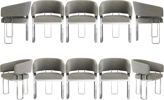 Arm Chair, Boucle Dining Chairs, Grey Barrel Chair, Modern Dining Chairs for Banquet, Wedding and Restaurant, Set of 10