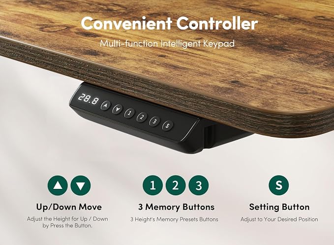 CubiCubi 55" Electric Standing Desk with Under Desk Shelves, Sit Stand Rising Computer Desk with Monitor Shelf, Home Office Desks with Hooks, Adjustable Height Stand Up Workstation Table, Rustic Brown