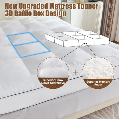 4 Inch Memory Foam Mattress Topper Queen Size for Back Pain Relief, Extra Soft Pillow Top Mattress Topper, 2000GSM Fluffy Shredded Memory Foam Filled, 80 * 60 * 4in