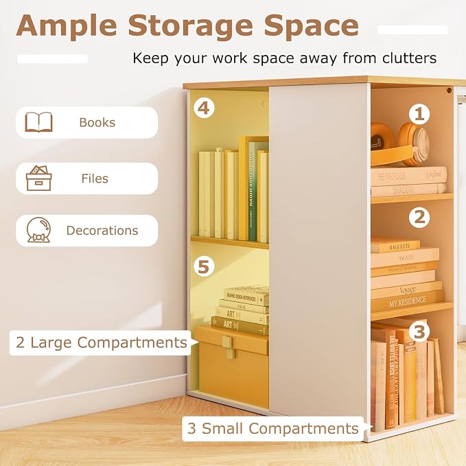 Tangkula Computer Desk with Storage Shelves, Home Office Desk with 5 Side Shelves & Metal Frame, Space Saving Laptop PC Desk, Writing Study Desk, Modern Vanity Desk for Bedroom (Natural)