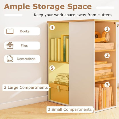 Tangkula Computer Desk with Storage Shelves, Home Office Desk with 5 Side Shelves & Metal Frame, Space Saving Laptop PC Desk, Writing Study Desk, Modern Vanity Desk for Bedroom (Natural)