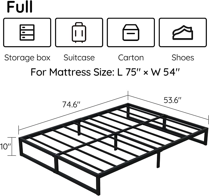 Richwanone 10 Inch Full Size Bed Frame Heavy Duty Metal Platform Bed, Black | Metal Bed Frame Full Size, Mattress Foundation with Steel Slat Support, No Box Spring Needed, Easy Assembly