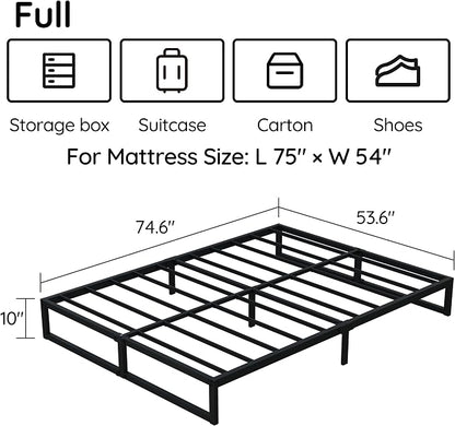 Richwanone 10 Inch Full Size Bed Frame Heavy Duty Metal Platform Bed, Black | Metal Bed Frame Full Size, Mattress Foundation with Steel Slat Support, No Box Spring Needed, Easy Assembly