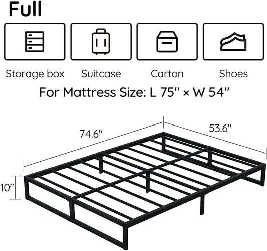Richwanone 10 Inch Full Size Bed Frame Heavy Duty Metal Platform Bed, Black | Metal Bed Frame Full Size, Mattress Foundation with Steel Slat Support, No Box Spring Needed, Easy Assembly