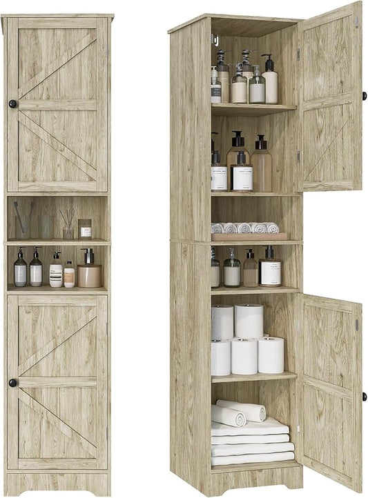 Viaozutis Tall Bathroom Storage Cabinet, Slim Freestanding Cabinet with Adjustable Shelves, Vertical Storage Organizer for Small Bathrooms, Toilet Paper & Daily Essentials Storage Gray