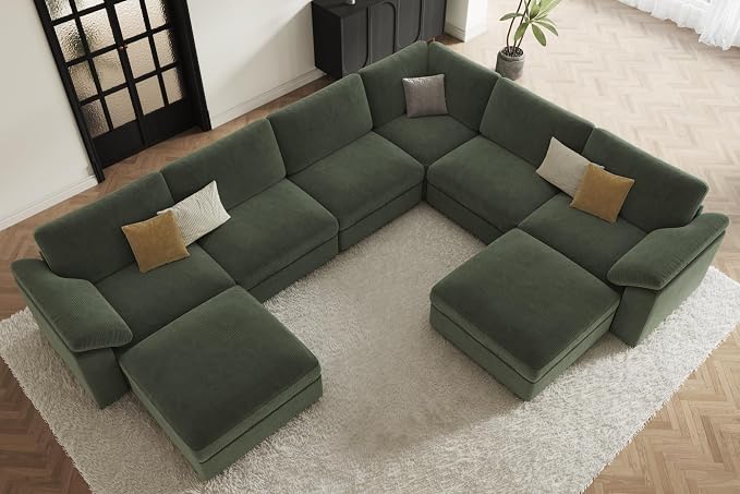 EASE MOOSE Oversized L Shaped Sectional Modular Sofa,Large U Shaped Sectional Couch Wide Deep Seat Modular Cloud Couch Green Removable Washable