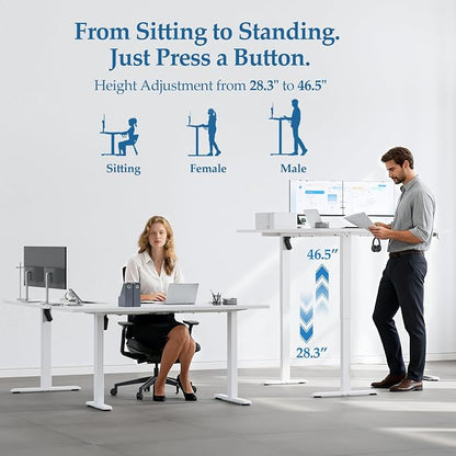 Klicelor L Shaped Standing Desk 63 x 55.1 Inch Dual Motors, Electric Height Adjustable Corner Desk for Home Office Workstation, Ergonomic Sit Stand Computer Table with Memory Controller, White