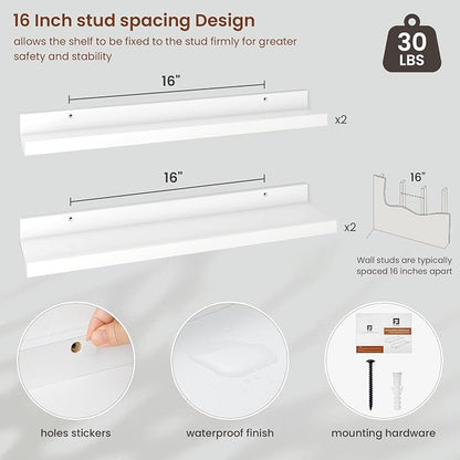 Axeman Picture Ledge Shelf | 24 Inch White Floating Shelves Set of 4 | Rustic Wood Wall Shelves with Lip | 24" White Picture Shelves for Wall with Ledge | Photo Shelves