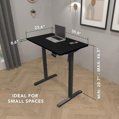 Mount-It! Electric Standing Desk Adjustable Height 40x24 – Compact Sit Stand Desk with Memory Presets, Home Office Workstation, Ergonomic Small Computer Table, Black Frame and Black Top