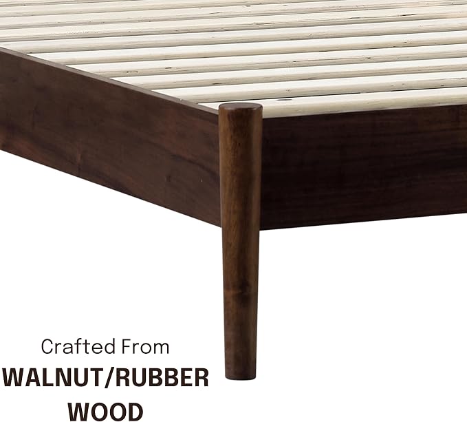 NTC Inno Wooden Bed Frame with Headboard, Solid Oak and Rubber Wood Foundation with Silent Slats and Wood Central Supports, 1000 Lb Capacity, Effortless Assembly, King - Dark Walnut