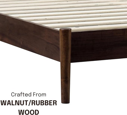 NTC Inno Wooden Bed Frame with Headboard, Solid Oak and Rubber Wood Foundation with Silent Slats and Wood Central Supports, 1000 Lb Capacity, Effortless Assembly, King - Dark Walnut