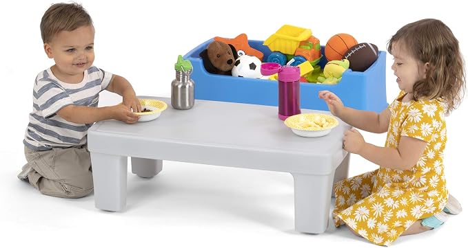 Simplay3 Play Around Toy Box Table, Multipurpose Kids Toy Box and Toddler Play Table for Toys, Art Supplies, Crafts, Durable, Plastic Large Toy Box, Made in USA