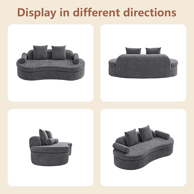 AVZEAR 78" Curved Loveseat Sofa, Modern 2 Seater Cloud Couch for Living Room, Chenille Upholstered Love Seat with High-Density Foam, No Assembly Required, 2 Bolster Pillows & 2 Square Pillows (Gray)