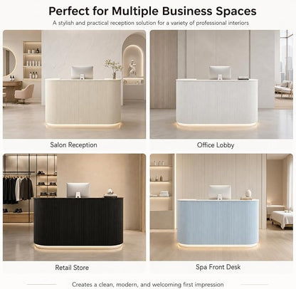 Modern Reception Desk, Reception Desk with Counter for Office and Salon | Power Outlet Lockable Cabinet Keyboard Tray Privacy Panel Cable Grommet Open Storage Storage Cabinet