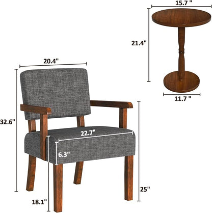 FAGAGA Accent Chair Set of 2 with Table, Living Room Chairs with Soft Seat and Armrests for Living Room Bedroom Reading Room Waiting Room, Grey (AC01)