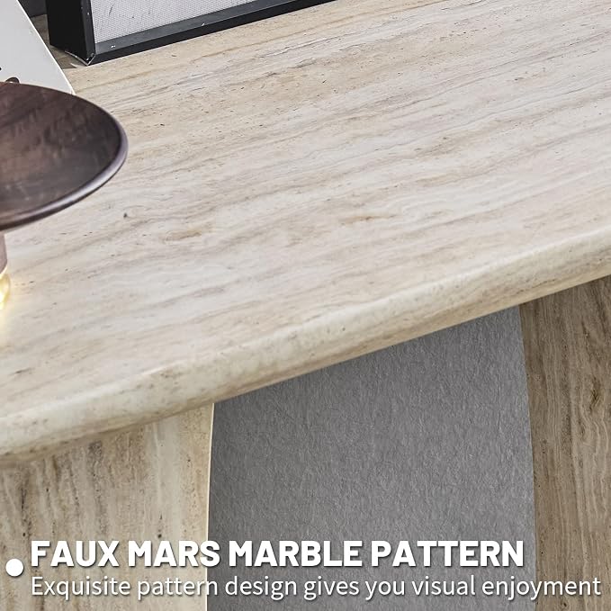 LKTART 55" MDF Console Table for Entryway, Narrow Entryway Table with Faux Mars Marble Pattern, Couch Tables Behind Sofa with U-Shaped Base for Living Room Hallway Foyer, Dark