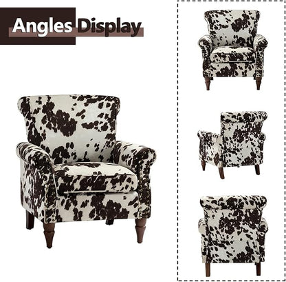 HULALA HOME Modern Wingback Accent Chairs Set of 2 with Wood Legs & Removable Cushion, Comfy Upholstered Armchairs with Nailhead Trim, Floral Pattern Sofa Chairs for Bedroom Living Room, Cowhide