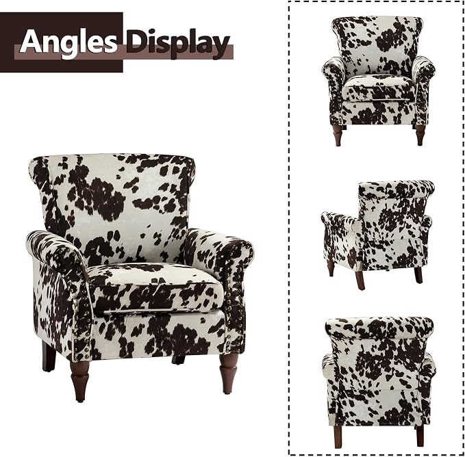 HULALA HOME Modern Wingback Accent Chair with Removable Cushion & Wood Legs, Comfy Upholstered Armchair with Nailhead Trim, Floral Pattern Single Sofa Chair for Bedroom Living Room, Cowhide