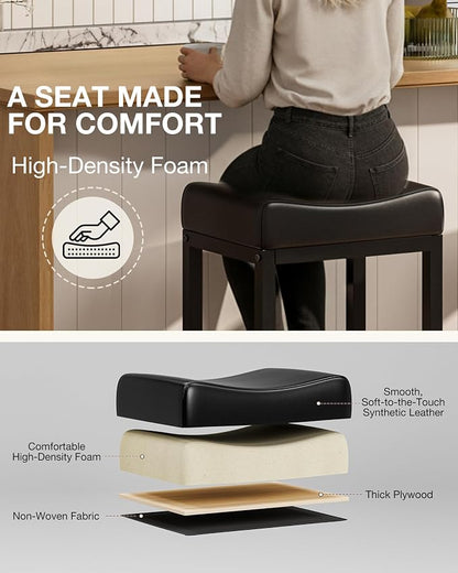 Bar Stools Set of 3-24 Inch Counter Height Chairs for Kitchen Island, Leather Seat with 400 LBS Heavy-Duty Metal Frame and Adjustable Feet, Easy to Assemble for Bar, Café or Dining Room,Black