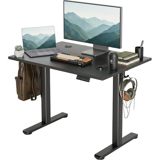 Claiks Electric Standing Desk, Adjustable Height Stand up Desk, 40x24 Inches Sit Stand Home Office Desk with Splice Board, Black Frame/Deep Black Top