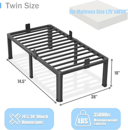 Yitong Angel 18 inch Twin Bed Frame with Round Corner Legs Mattress Slide Stopper,3500 lbs Heavy Duty Metal Platform,No Box Spring Needed,Steel Slat Support,Easy Assembly,Noise Free