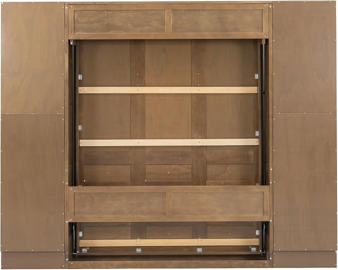Ball & Cast Murphy Bed Queen Bed Frame with Headboard,Hideaway Bedframe w/Storage Shelves and Cabinets,Wood Wall Chest,Slat Support,can be Folded,No Box Spring Needed,for Small Room,Wood