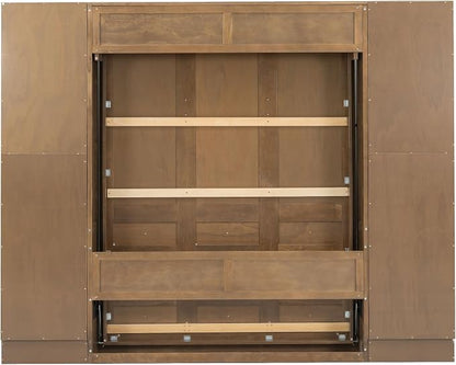 Ball & Cast Murphy Bed Queen Bed Frame with Headboard,Hideaway Bedframe w/Storage Shelves and Cabinets,Wood Wall Chest,Slat Support,can be Folded,No Box Spring Needed,for Small Room,Wood