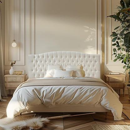 Furpopup Linen Upholstered Headboard King/Cal King Size Latest Model Wall Mount, Bed Frame Mount, Featuring High-Density Sponge Padding, Luxury Texture Easy Assembly Comfort and Style-Ivory