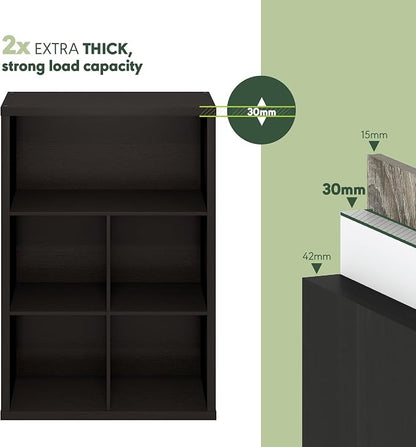 Furinno Cubicle 5-Cube Book Shelf, Extra Thick Frame Bookshelf, Dark Oak | Cube Storage Organizer Bookcase with Closed Back, 15.3 x 29.9 x 43.3, for Living Room, Bedroom, Home Office
