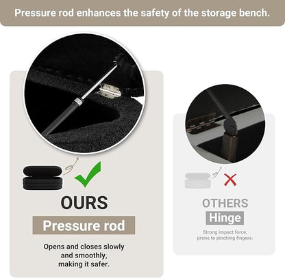Busaurus Storage Ottoman Bench 49.2 Inch Upholstered Fabric Storage Bench for Bedroom End of Bed Aesthetic Large Oval Ottoman for Living Room Entryway (Black)