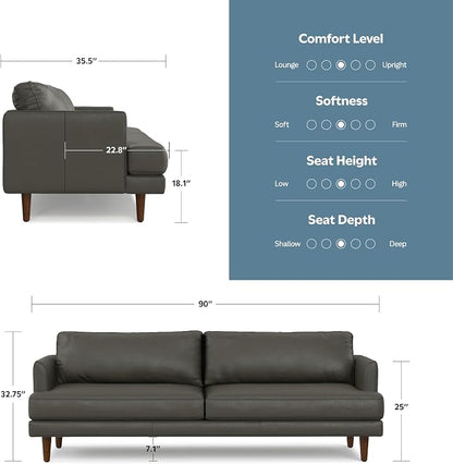 SIMPLIHOME Livingston 90-inch Wide Sofa in Charcoal Grey Woven-Blend Fabric, Handcrafted Mid-Century Modern Oversized 3-Seater Couch Sofa for Living Room or Family Room, Solid Wood Frame