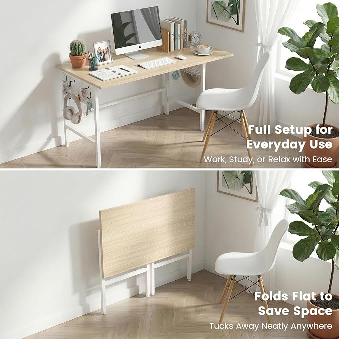 Hadulcet 31'' Foldable Desk, Small Desk with 2 Adjustable Pegboards, Computer Desk for Bedroom or Apartment, Portable Folding Desk for Home Office Work & RV, Folding Desks for Small Spaces, Oak